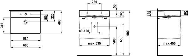 LAUFEN Waschtisch KARTELL 600x460mm Unterbau mit Überlauf, 1 Hahnloch, weiß
