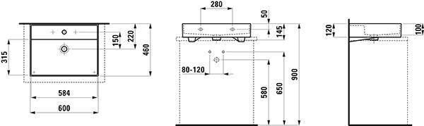 LAUFEN Aufsatzwaschtisch KARTELL 600x460mm weiß matt, 1 Hahnloch, mit Überlauf