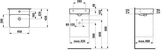 LAUFEN Handwaschbecken VAL 450x420mm mit Überlauf, 1 Hahnloch, weiß – Wandmontage