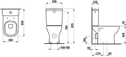 LAUFEN Stand-WC LUA Tiefspüler 360x650mm spülrandlos weiß senkrechter Abgang