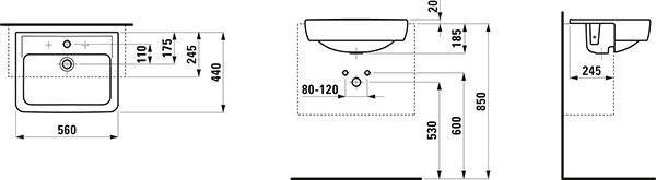 LAUFEN PRO A Halbeinbauwaschtisch 560x440mm 1 Hahnloch weiß von Laufen