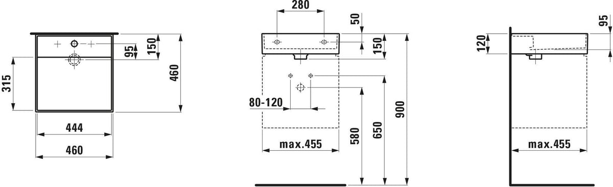 LAUFEN Handwaschbecken KARTELL 460x460mm weiß ohne Überlauf, 1 Hahnloch