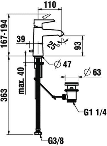 Laufen Einhand-Waschtischmischer VAL chrom 110 mm ohne Ablaufgarnitur