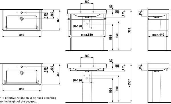 LAUFEN PRO S Waschtisch 850x460 mm mit Überlauf und 1 Hahnloch in Weiß