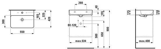LAUFEN Waschtisch VAL 550x420mm mit Überlauf, 1 Hahnloch, weiß – Wandmontage