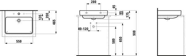 LAUFEN PRO S Aufsatzwaschtisch 550x465 mm, 1 Hahnloch, mit Überlauf, weiß