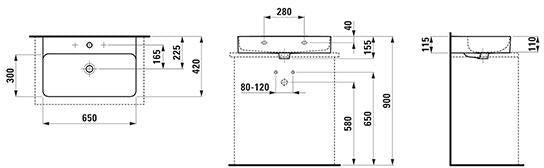 LAUFEN Aufsatzwaschtisch VAL 650x420 mm mit Überlauf und 1 Hahnloch in Weiß