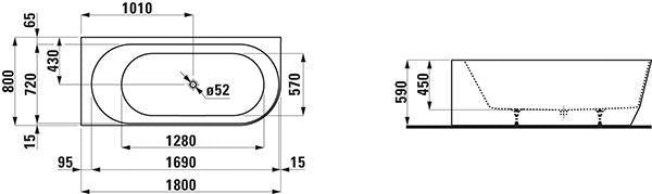 LAUFEN PRO Einbau-Badewanne 1800x800 mm weiß – Eckversion links, Marbond
