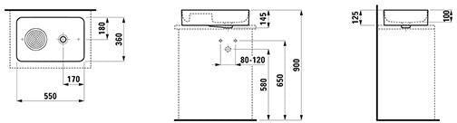 LAUFEN Waschtisch-Schale VAL 550x360 mm mit Überlauf, ohne Hahnloch, weiß