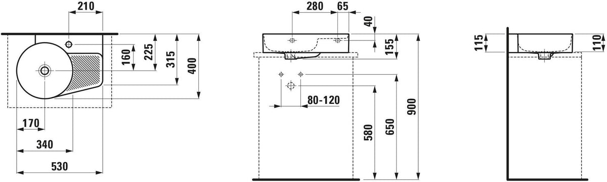 LAUFEN Aufsatzwaschtisch VAL 530 mm weiß mit Überlauf, Becken links, ohne Hahnloch