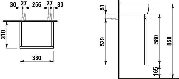 LAUFEN PRO A Waschtischunterbau 380x580x310 mm Wenge mit Tür links und Griffmulde