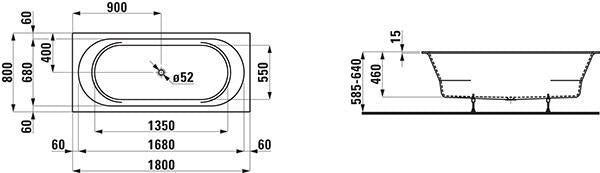 LAUFEN PRO Einbau-Badewanne 1800x800mm weiß – Mineralwerkstoff mit 2 Rückenschrägen