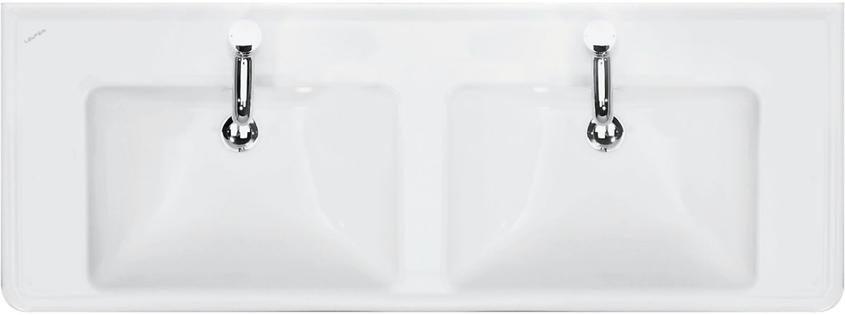 LAUFEN PRO A Doppelwaschtisch 1300 x 480 mm mit Überlauf – Weiß, 2 Hahnlöcher, Wandmontage