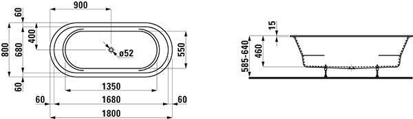LAUFEN PRO Einbau-Badewanne 1800 x 800 mm weiß oval Mineralwerkstoff mit 2 Rückenschrägen
