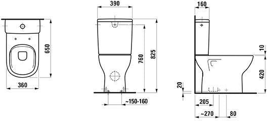 LAUFEN Stand-WC LUA Tiefspüler 360x650mm spülrandlos weiß