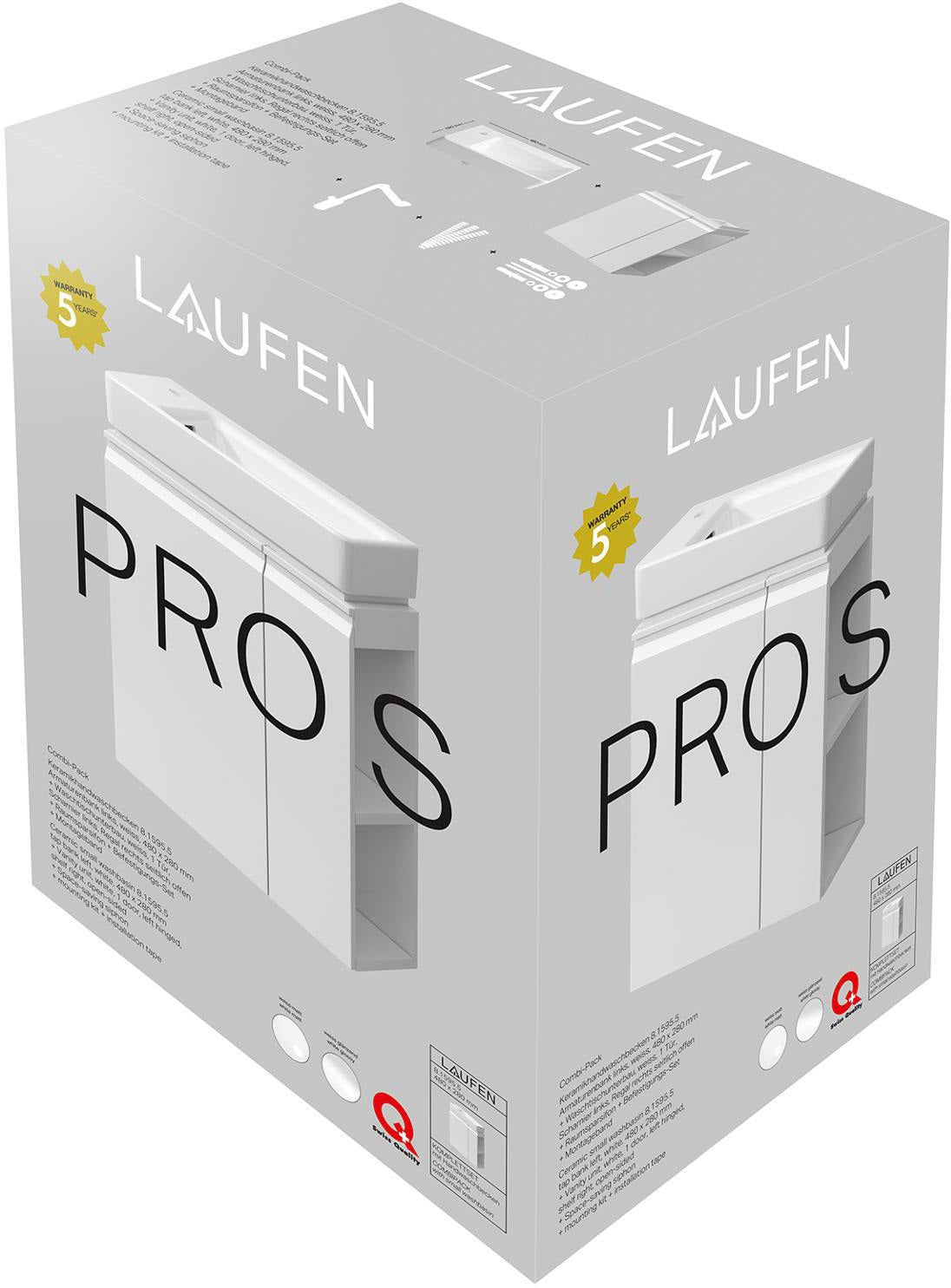 LAUFEN PRO S Handwaschbecken mit Waschtischunterbau – Weiß Matt, 280 mm, Hahnlochbank links