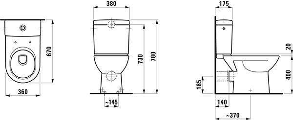 LAUFEN PRO Tiefspül-WC Kombination 670x360x400 mm, Abgang waagerecht, weiß