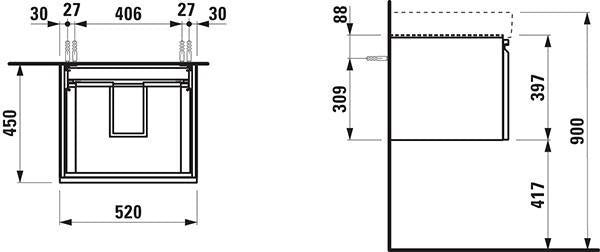 LAUFEN PRO S Waschtischunterbau 520 x 390 x 450 mm, 1 Schublade, weiß matt, mit Handtuchhalter
