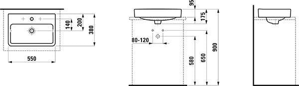 LAUFEN PRO S Waschtisch-Schale 550x380mm weiß mit 1 Hahnloch ohne Überlauf