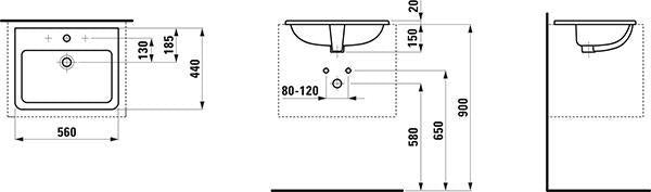 LAUFEN PRO S Einbauwaschtisch 560x440 mm mit Überlauf, 1 Hahnloch, weiß – Sanitärkeramik