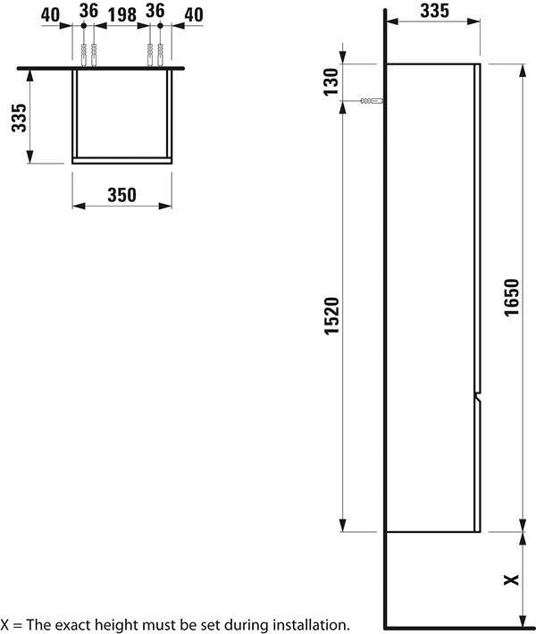 LAUFEN PRO Hochschrank 350x1650x335 mm, 1 Tür links, weiß matt – mit Dämpfung