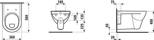 LAUFEN PRO Wand-WC flach 360x560 mm weiß – Flachspüler mit offenem Spülrand