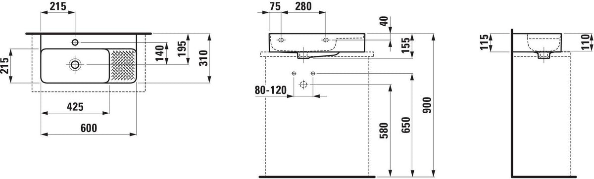 LAUFEN Aufsatzwaschtisch VAL COMPACT 600x315mm ohne Hahnloch mit Überlauf weiß