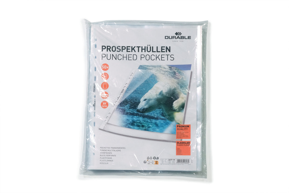 DURABLE Prospekthülle PREMIUM glasklar für Format A4, 235x15 mm, mit Lochrandverstärkung