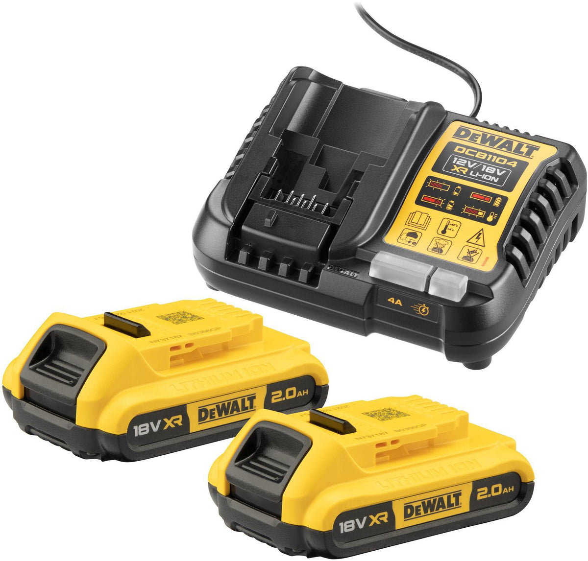 DEWALT Akku-Starter-Set DCB1104D2 18V 2Ah – 2 Akkus + Schnellladegerät