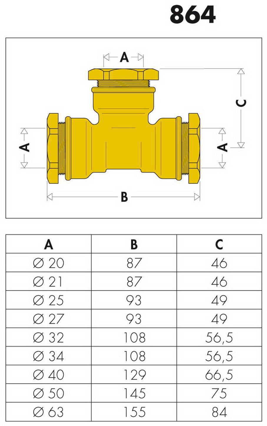 CALEFFI T-Verschraubung 20 mm für PE-Kunststoffrohr, Messing, Serie 864, 16 bar