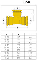 CALEFFI T-Verschraubung 20 mm für PE-Kunststoffrohr, Messing, Serie 864, 16 bar