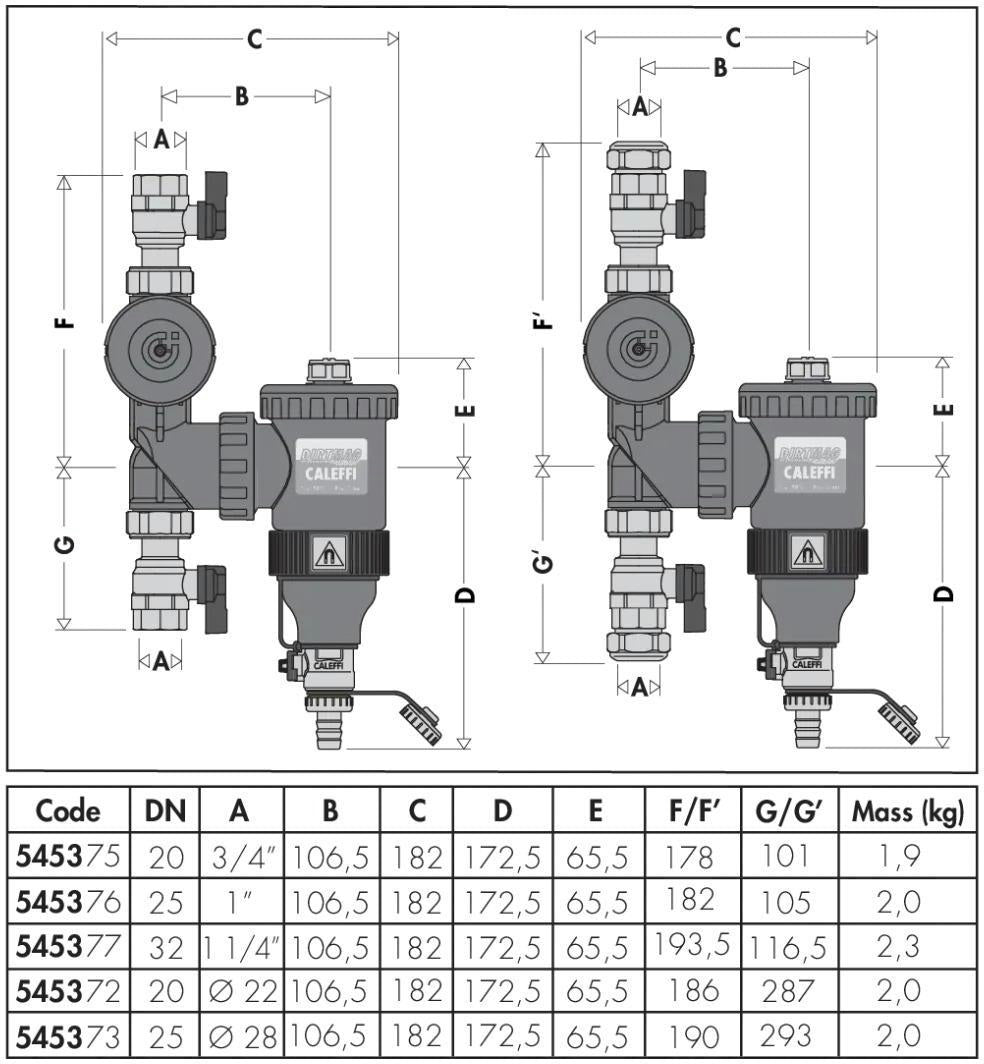CALEFFI Schlammabscheider DIRTMAGPLUS mit Magnet, 3/4" – kontinuierlicher Schutz für Hydraulikkreisläufe