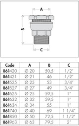 CALEFFI Anschlussverschraubung AG 20 mm x 1/2" AG für PE-Kunststoffrohr, Messing, Serie 861