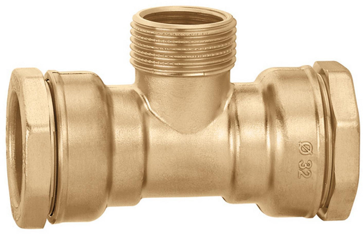 CALEFFI T-Verschraubung 865 reduziert 20 mm x 1/2" AG x 3/8" IG für PE-Rohr