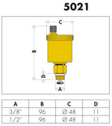 CALEFFI Automatischer Schnellentlüfter 3/8" AG mit Absperrventil Minical Serie 502