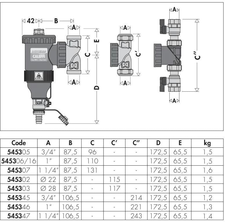 CALEFFI Schlammabscheider DIRTMAG mit Magnet, Technopolymer 3/4" IG – für Heizungsanlagen