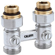 CALEFFI Zweirohr-Hahnblock Durchgang 1/2" AG x 3/4" AG mit Reduziernippel – Serie 301