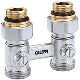 CALEFFI Zweirohr-Hahnblock Durchgang 1/2" AG x 3/4" AG mit Reduziernippel – Serie 301