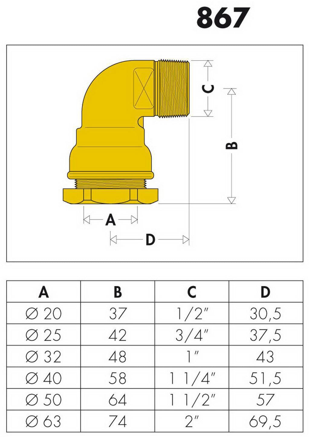 CALEFFI Winkel-Anschlussverschraubung AG 20 mm x 1/2" AG für PE-Kunststoffrohr, Messing, Serie 867