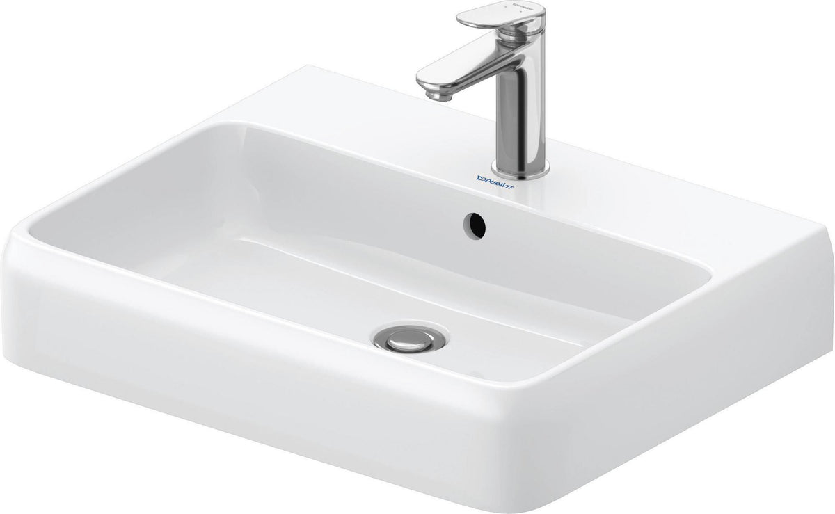 DURAVIT Qatego Waschtisch 600 mm mit Hahnlochbank und Überlauf in Weiß mit HygieneGlaze