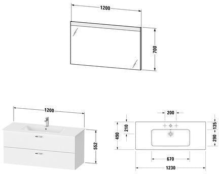 DURAVIT XBase Möbel-Set 1230 mm mit Waschtisch, Unterbau, 2 Schubladen & Spiegel – Weiß Glänzend