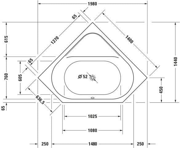 DURAVIT D-Code Eck-Whirlwanne 1400x1400 mm Acryl Weiß mit Jet Project und 2 Rückenschrägen