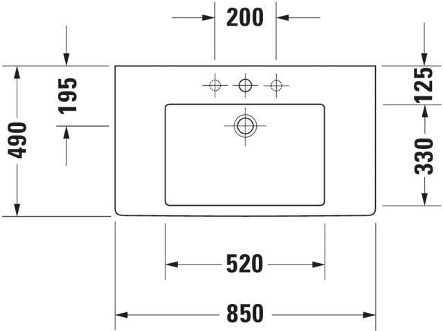 DURAVIT Vero Möbelwaschtisch 850 mm weiß WonderGliss mit Überlauf und Hahnlochbank
