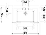 DURAVIT Vero Möbelwaschtisch 850 mm weiß WonderGliss mit Überlauf und Hahnlochbank