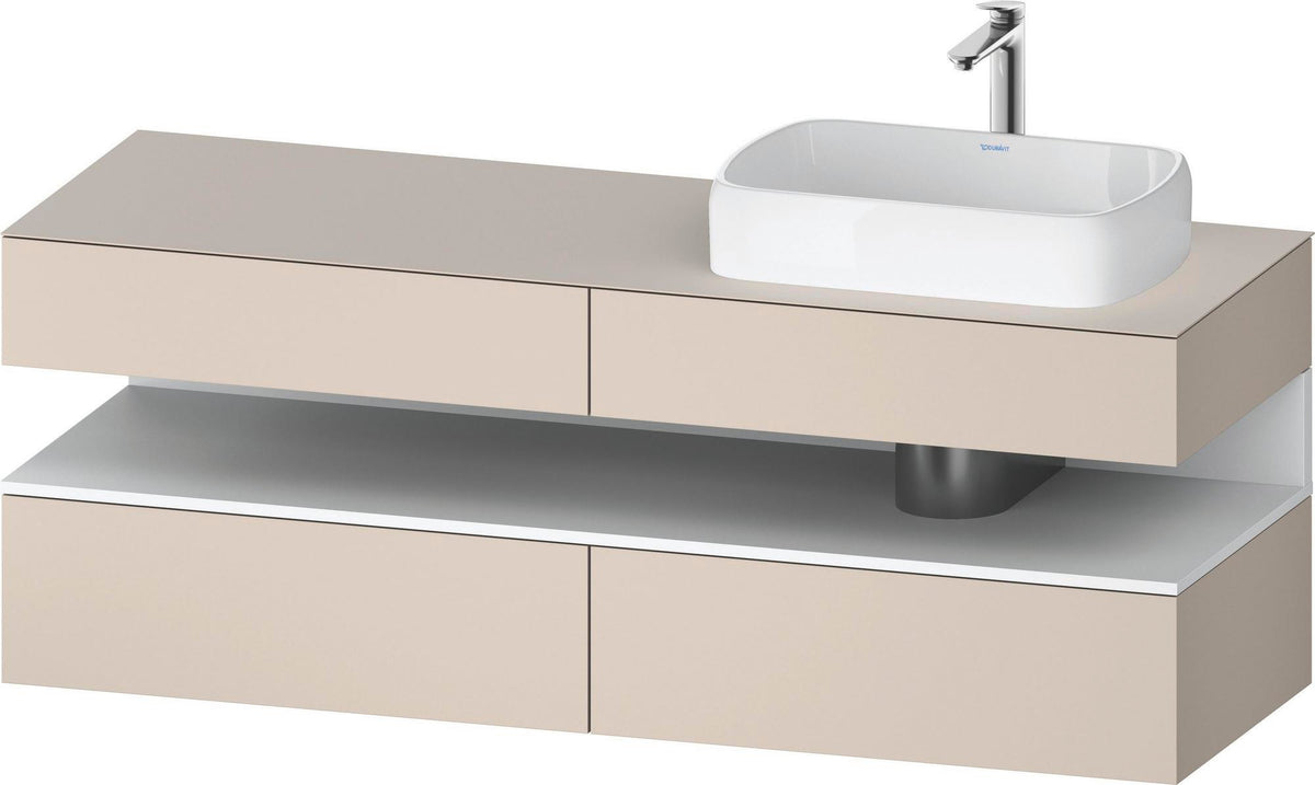 Duravit Qatego Konsolenwaschtischunterbau 1600 mm Weiß Hochglanz mit Eiche Schwarz Nische