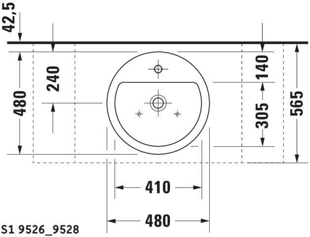 DURAVIT Aufsatzbecken Starck 1 480 mm mit Überlauf, Hahnlochbank, weiß geschliffen