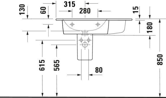 DURAVIT ME by Starck Möbelwaschtisch 830 mm, Weiß, Becken links, mit Überlauf