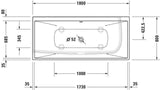 Duravit DURASQUARE Whirlwanne 180x80 cm Ecke links mit Air-System, 2 Rückenschrägen, Mineralguss weiß