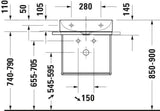 DURAVIT DuraSquare Waschtisch 500 mm weiß mit Hahnlochbank – DuraCeram, ohne Überlauf