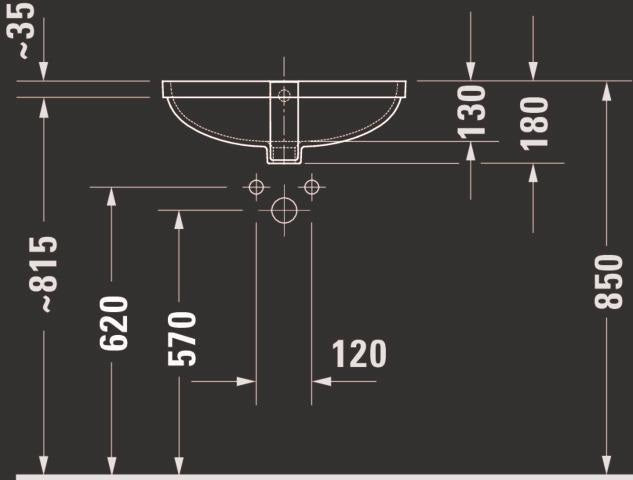 DURAVIT Duravit No.1 Einbauwaschtisch 525 mm weiß ohne Hahnloch mit Überlauf